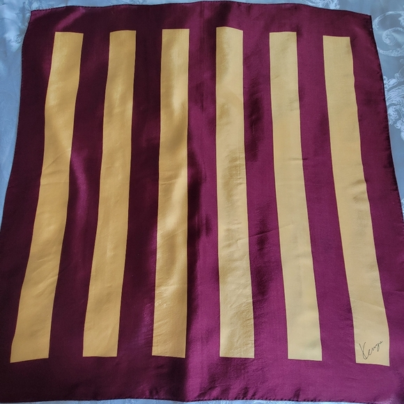 Vintage 100% silk Burgundy and Yellow Striped Scarf Signed KENZO.See picture. - Picture 5 of 6